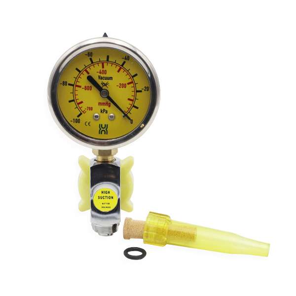 Vacuum gauge with yellow hose and nozzle 